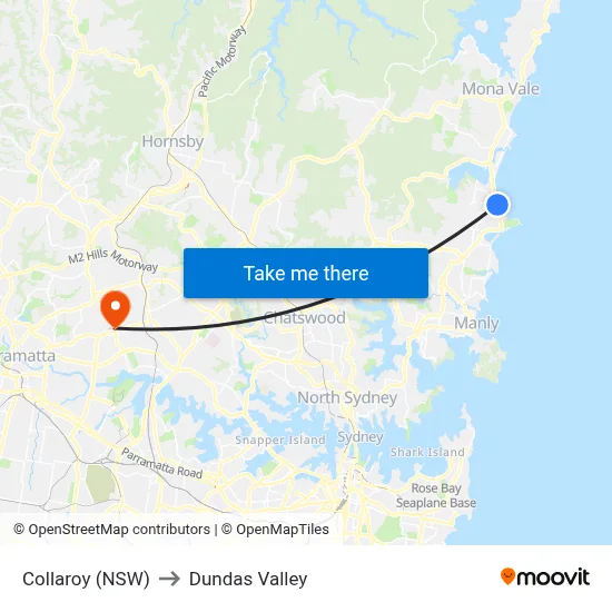 Collaroy (NSW) to Dundas Valley map