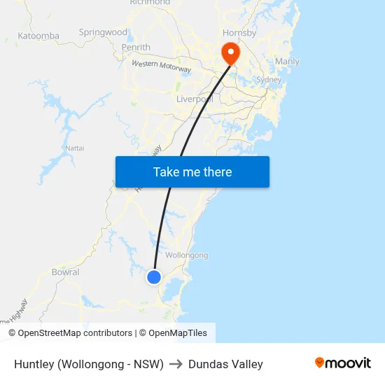 Huntley (Wollongong - NSW) to Dundas Valley map