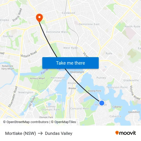 Mortlake (NSW) to Dundas Valley map