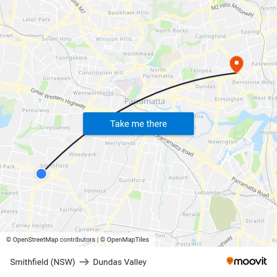 Smithfield (NSW) to Dundas Valley map
