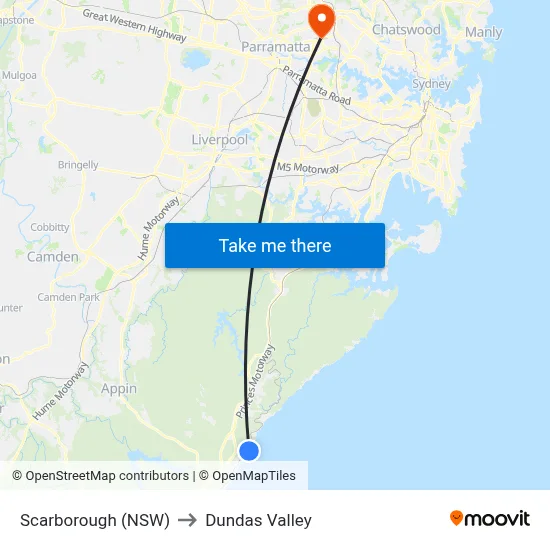 Scarborough (NSW) to Dundas Valley map