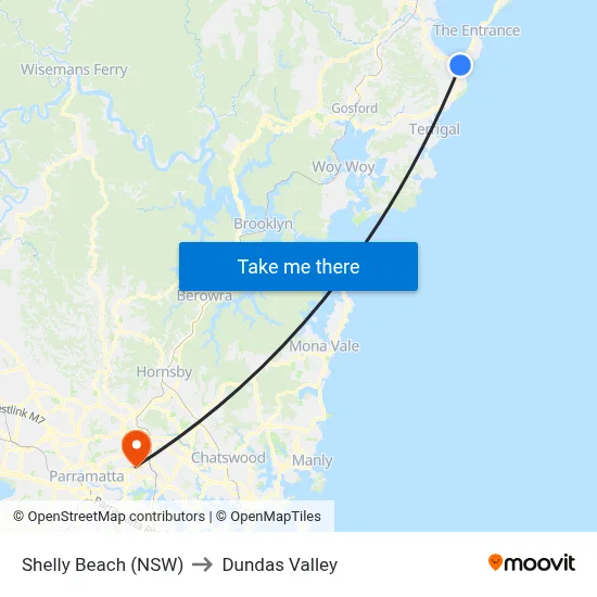 Shelly Beach (NSW) to Dundas Valley map