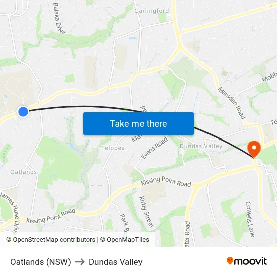 Oatlands (NSW) to Dundas Valley map