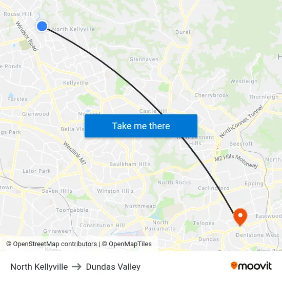 North Kellyville to Dundas Valley map