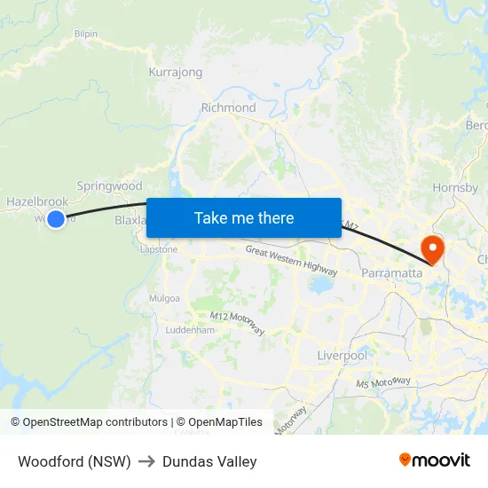 Woodford (NSW) to Dundas Valley map