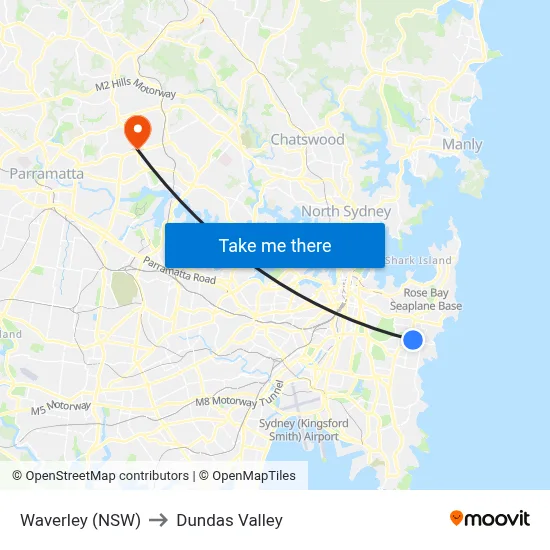 Waverley (NSW) to Dundas Valley map