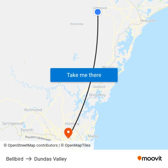 Bellbird to Dundas Valley map