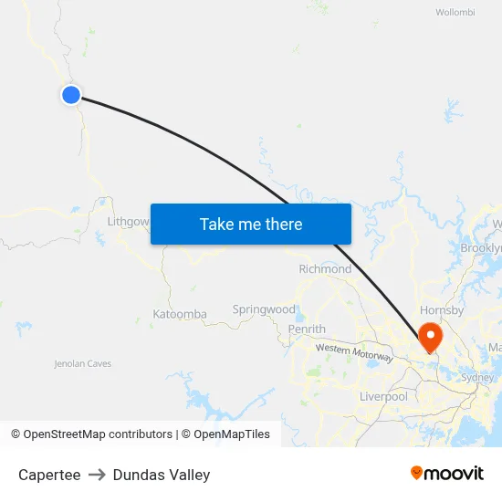 Capertee to Dundas Valley map