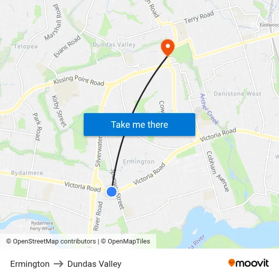 Ermington to Dundas Valley map