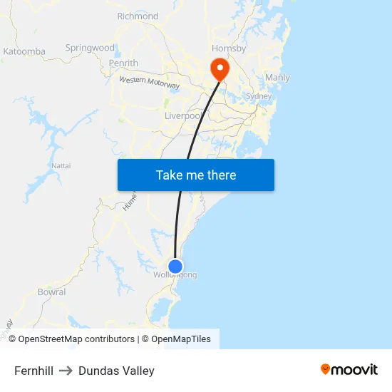 Fernhill to Dundas Valley map