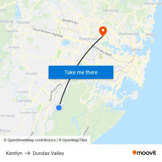 Kentlyn to Dundas Valley map