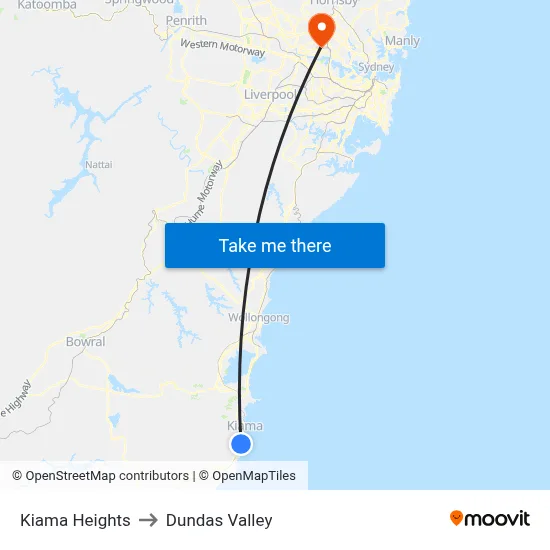 Kiama Heights to Dundas Valley map