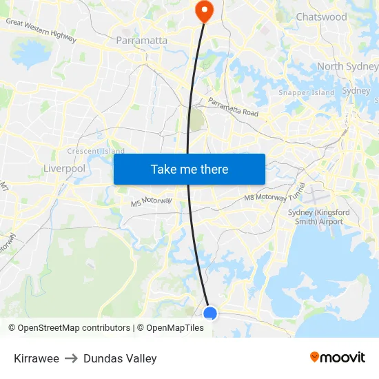 Kirrawee to Dundas Valley map