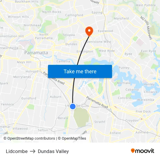 Lidcombe to Dundas Valley map