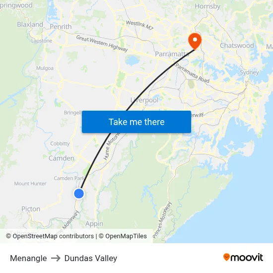 Menangle to Dundas Valley map