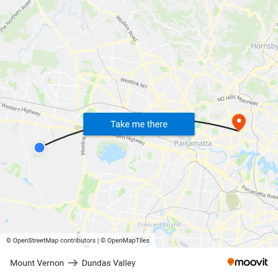 Mount Vernon to Dundas Valley map