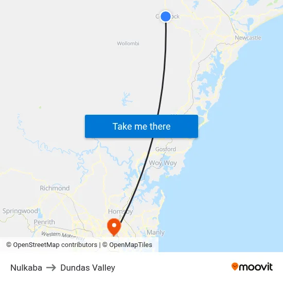 Nulkaba to Dundas Valley map