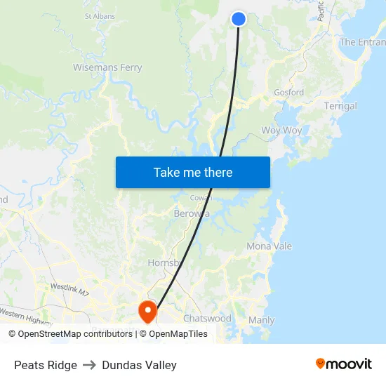 Peats Ridge to Dundas Valley map