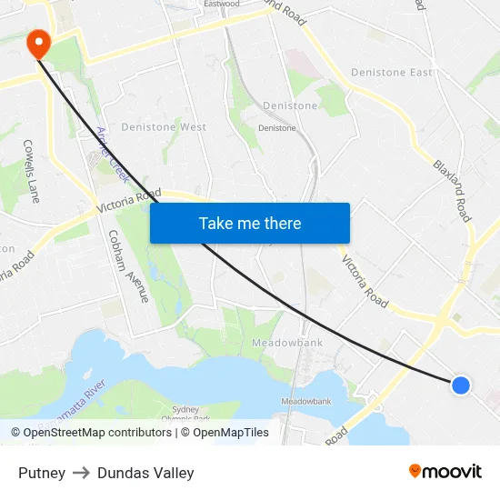 Putney to Dundas Valley map
