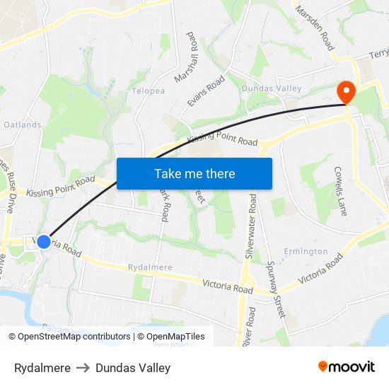 Rydalmere to Dundas Valley map