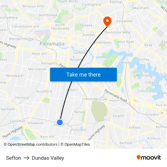 Sefton to Dundas Valley map