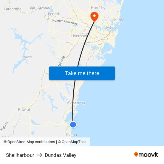 Shellharbour to Dundas Valley map