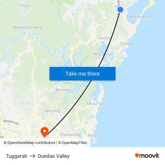 Tuggerah to Dundas Valley map