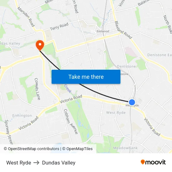 West Ryde to Dundas Valley map