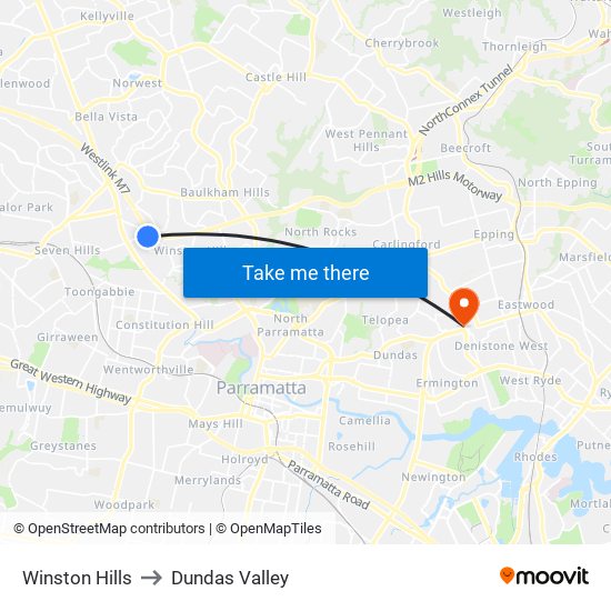 Winston Hills to Dundas Valley map