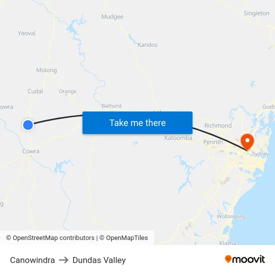 Canowindra to Dundas Valley map