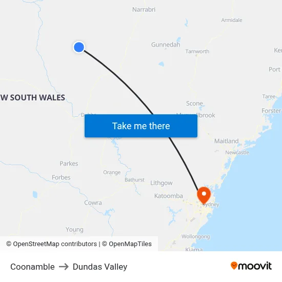 Coonamble to Dundas Valley map