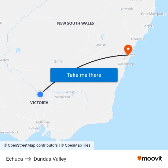 Echuca to Dundas Valley map