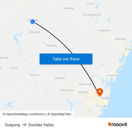 Gulgong to Dundas Valley map