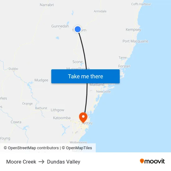Moore Creek to Dundas Valley map