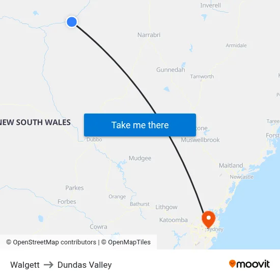 Walgett to Dundas Valley map