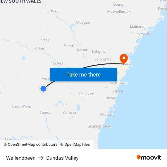Wallendbeen to Dundas Valley map