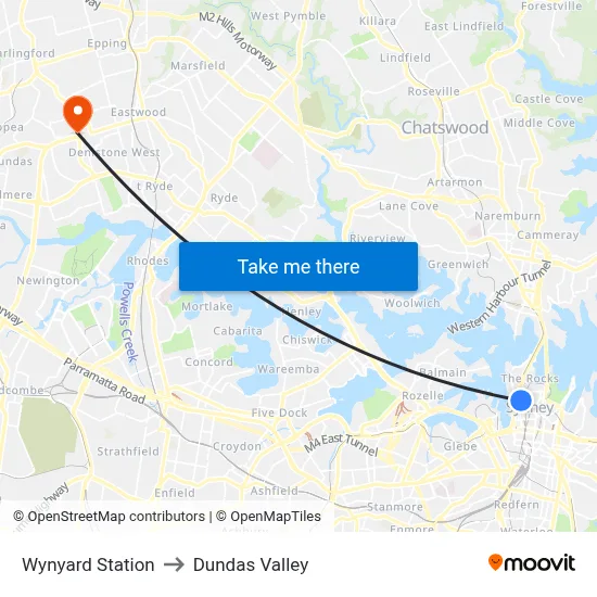 Wynyard Station to Dundas Valley map