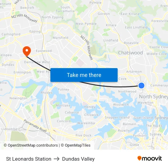 St Leonards Station to Dundas Valley map