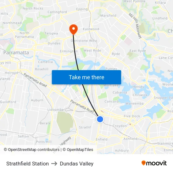 Strathfield Station to Dundas Valley map