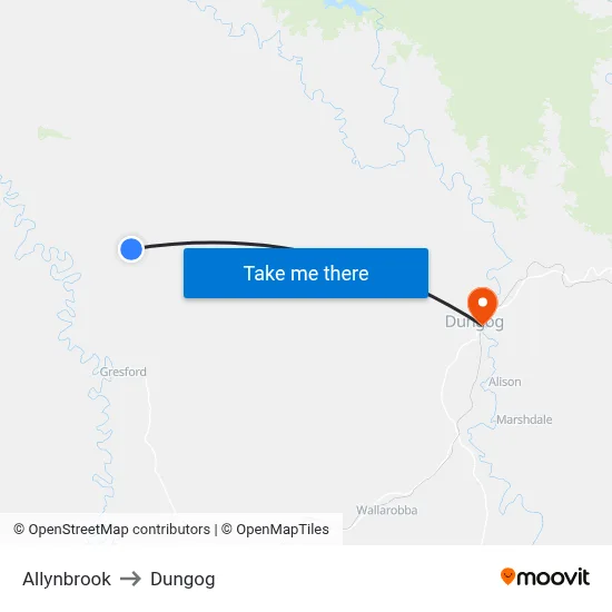 Allynbrook to Dungog map