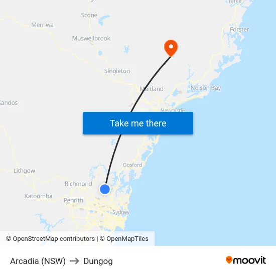 Arcadia (NSW) to Dungog map