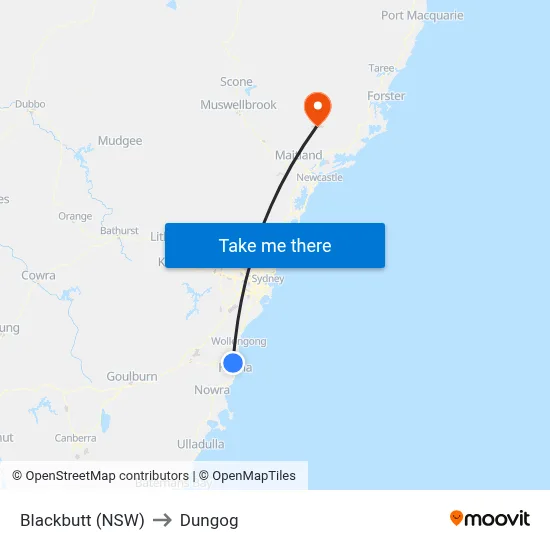 Blackbutt (NSW) to Dungog map