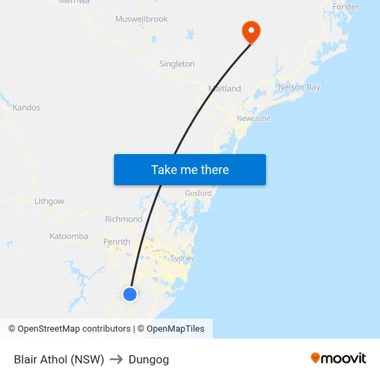 Blair Athol (NSW) to Dungog map