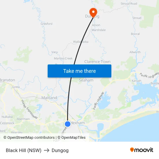 Black Hill (NSW) to Dungog map