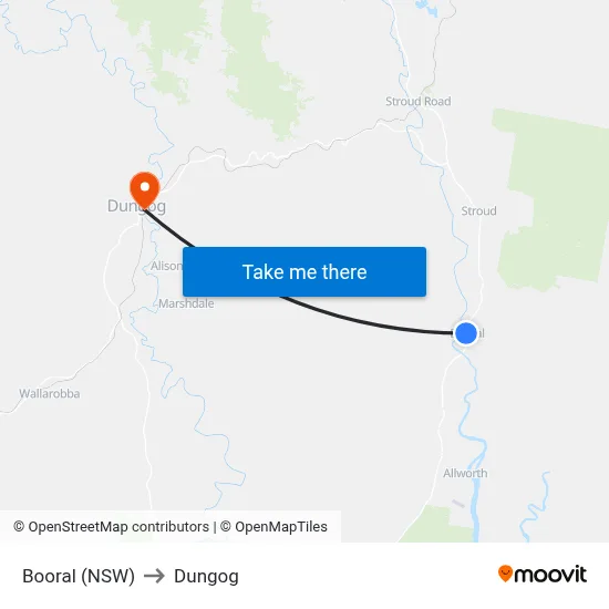 Booral (NSW) to Dungog map