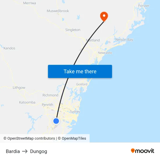 Bardia to Dungog map