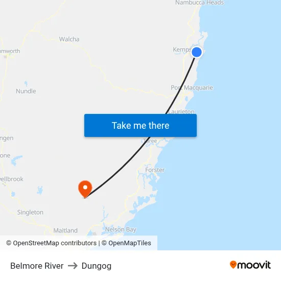 Belmore River to Dungog map
