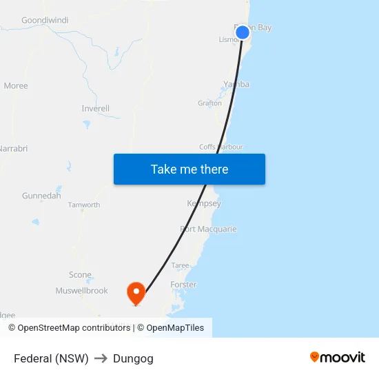 Federal (NSW) to Dungog map