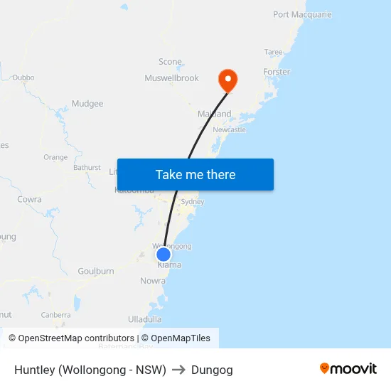 Huntley (Wollongong - NSW) to Dungog map