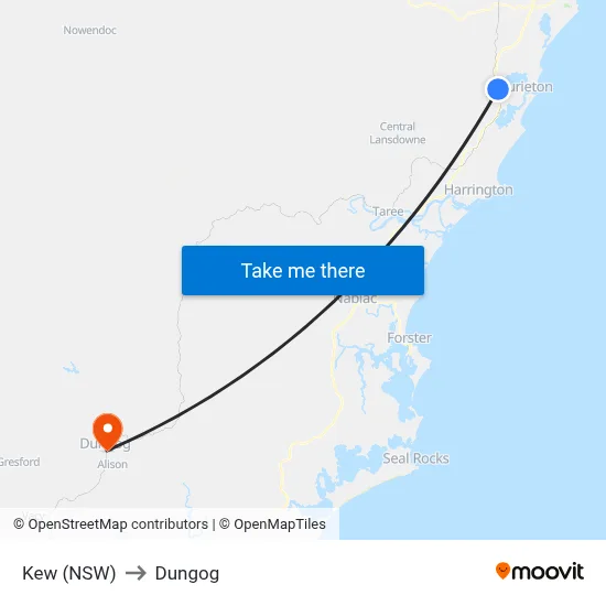 Kew (NSW) to Dungog map